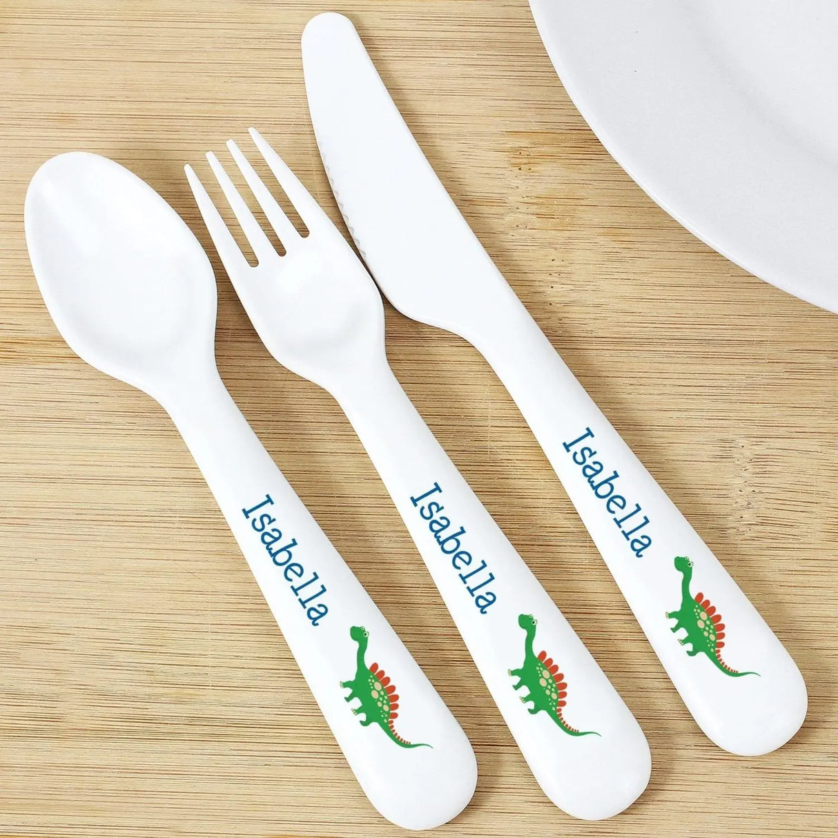 Personalised Dinosaur 3 Piece Plastic Cutlery Set - Cutlery Sets at Gift Moments