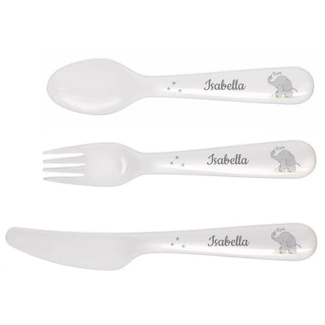 Personalised Elephant 3 Piece Plastic Cutlery Set - Gift Moments