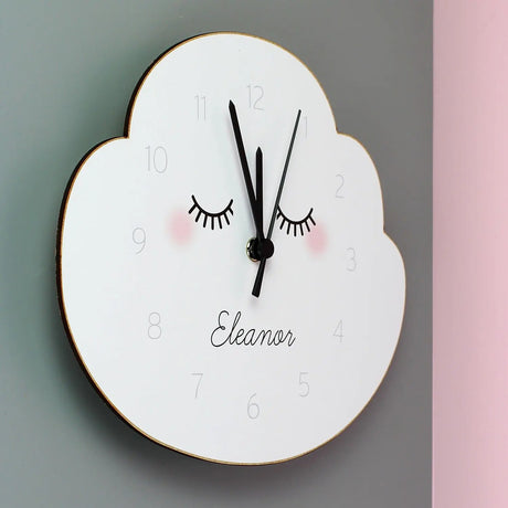 Personalised Eyelash Cloud Shape Wooden Clock - Clocks at Gift Moments