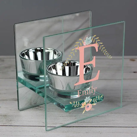 Personalised Floral Bouquet Mirrored Glass Tea Light Holder - Gift Moments