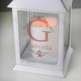 Personalised Floral Bouquet White Lantern - LED Lighting at Gift Moments