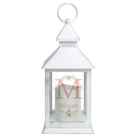 Personalised Floral Bouquet White Lantern - LED Lighting at Gift Moments