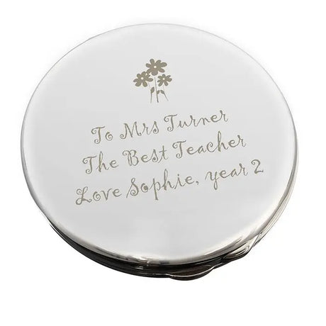 Personalised Flower Teachers Round Compact Mirror - Compact Mirrors at Gift Moments