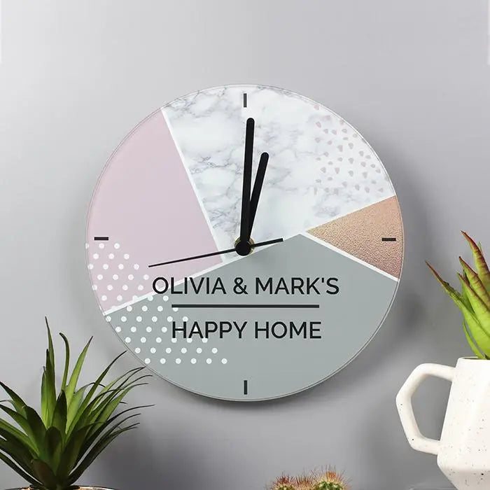 Personalised Geometric Glass Clock - Clocks at Gift Moments