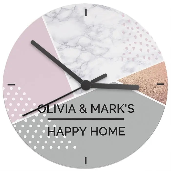 Personalised Geometric Glass Clock - Clocks at Gift Moments