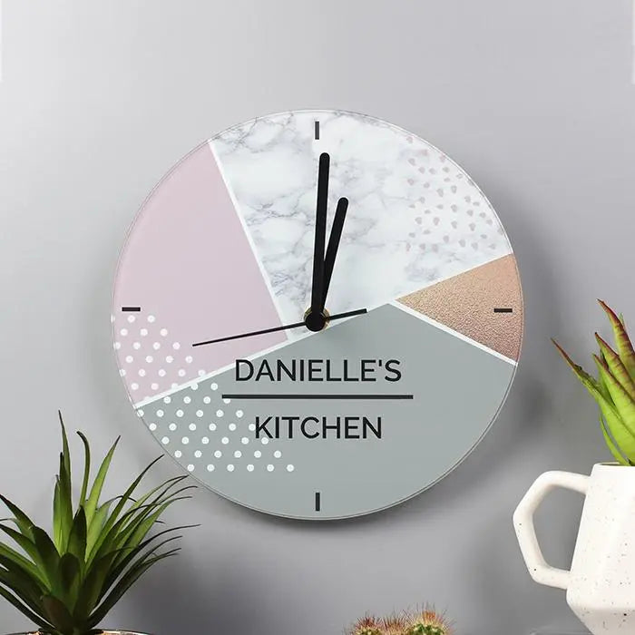 Personalised Geometric Glass Clock - Clocks at Gift Moments