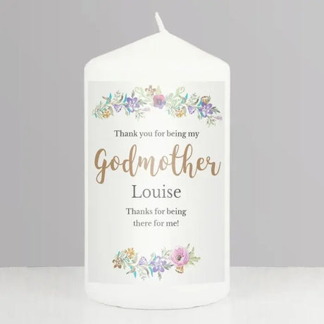 Personalised Godmother 'Floral Watercolour' Pillar Candle - Candles at Gift Moments