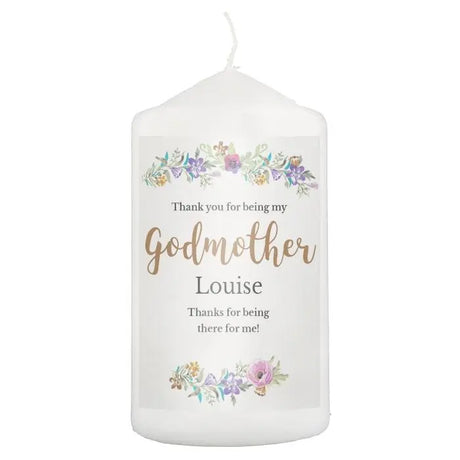 Personalised Godmother 'Floral Watercolour' Pillar Candle - Candles at Gift Moments