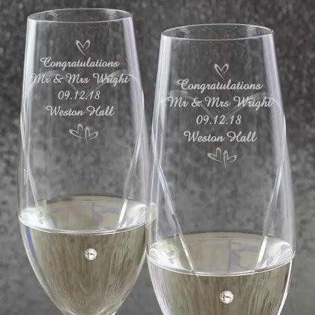 Personalised Hand Cut Little Hearts Pair of Flutes with Gift Box - Gift Moments