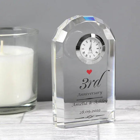 Personalised Heart Motif Crystal Clock - Clocks at Gift Moments