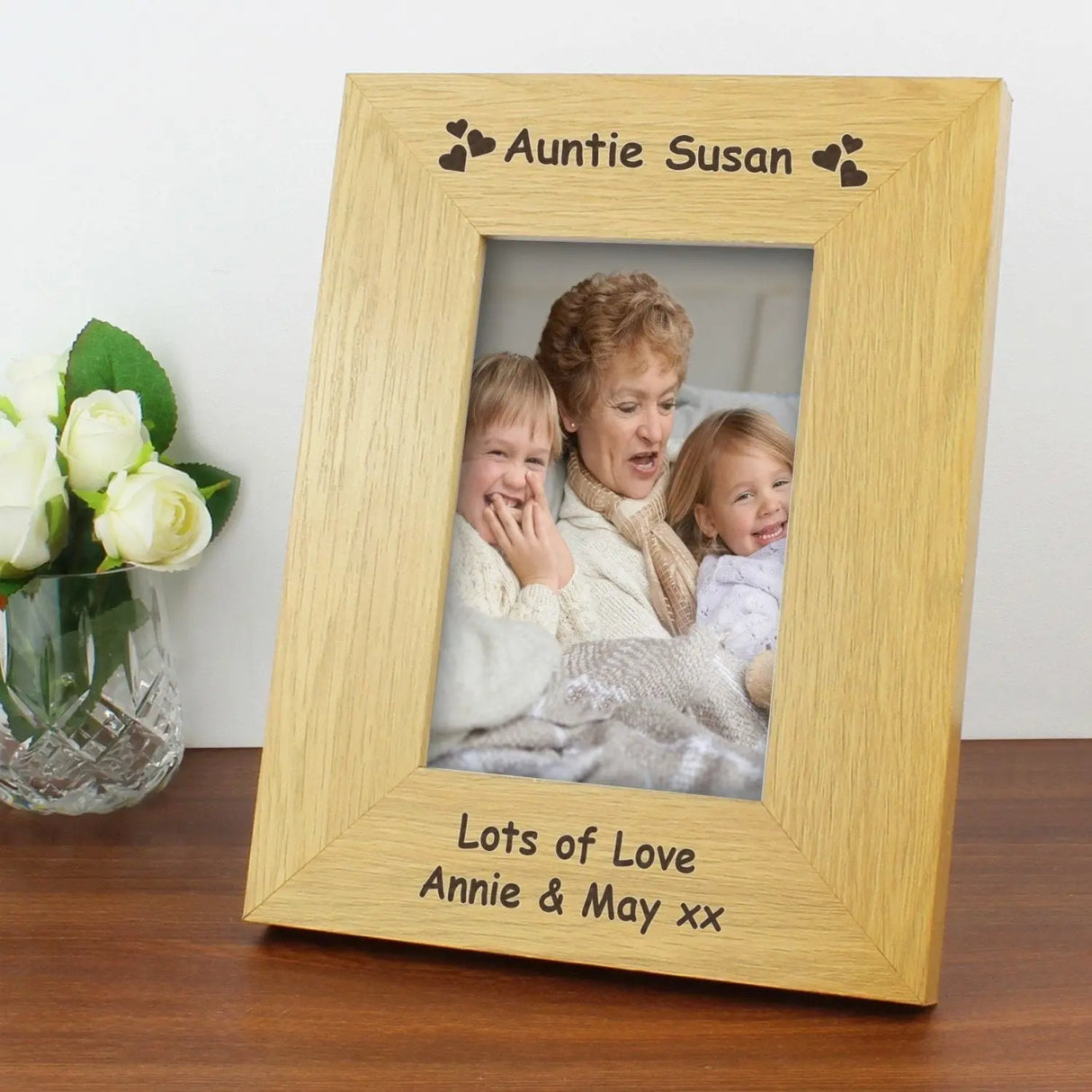 Personalised Hearts 6x4 Oak Finish Photo Frame - Photo Frames at Gift Moments