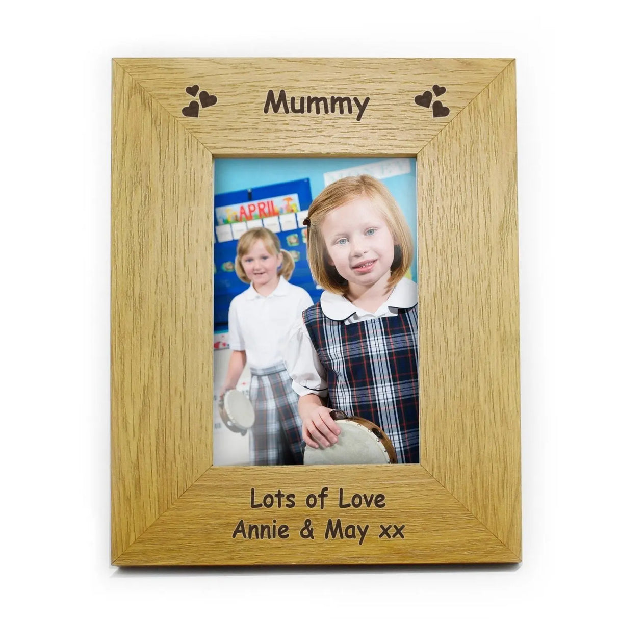 Personalised Hearts 6x4 Oak Finish Photo Frame - Photo Frames at Gift Moments