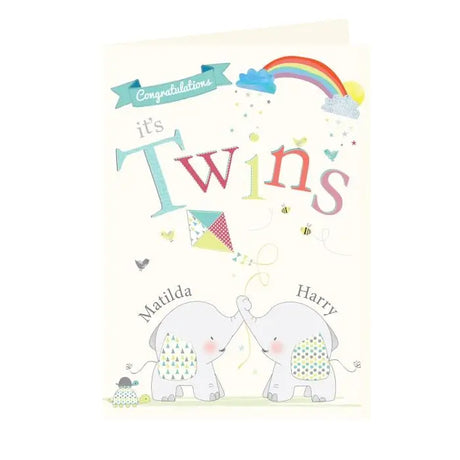 Personalised Hessian Elephant Twins Card - Greeting Cards at Gift Moments