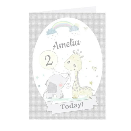 Personalised Hessian Giraffe & Elephant Card - Greeting Cards at Gift Moments