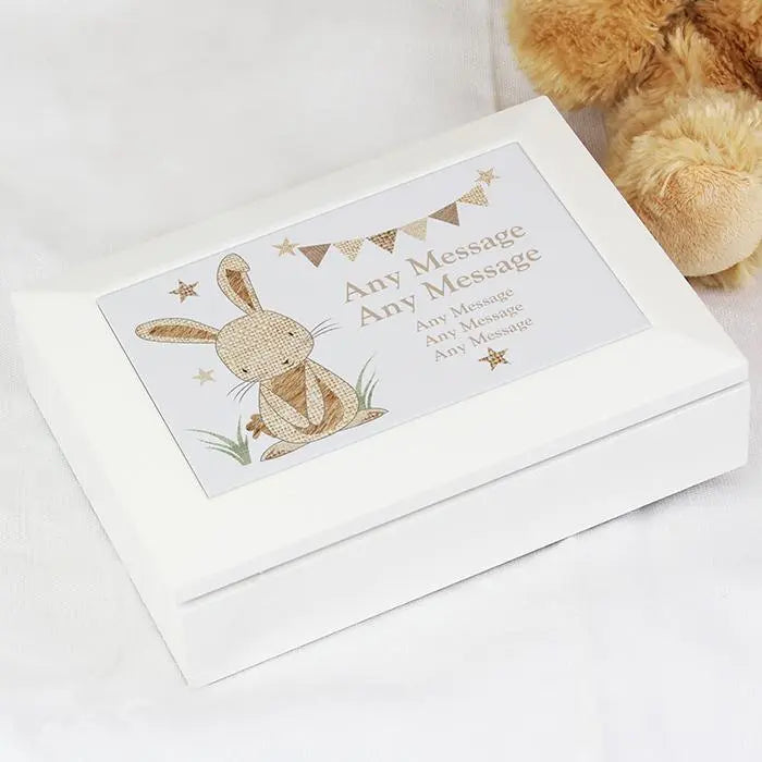 Personalised Hessian Rabbit Wooden Jewellery Box - Gift Moments