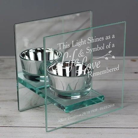 Personalised Life & Love Mirrored Glass Tea Light Candle Holder - Candle Holders at Gift Moments