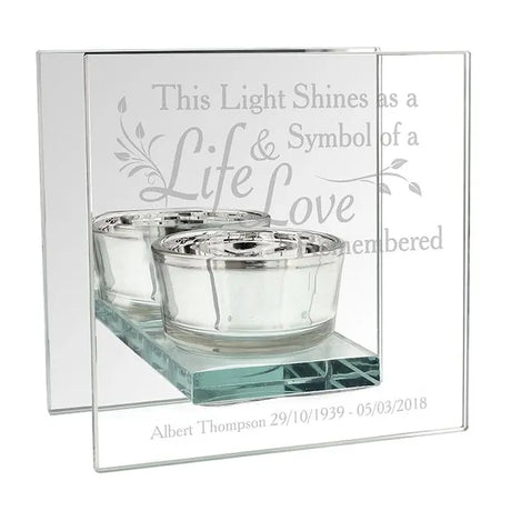 Personalised Life & Love Mirrored Glass Tea Light Candle Holder - Candle Holders at Gift Moments