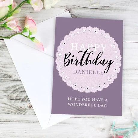 Personalised Lilac Lace Birthday Card - Greeting Cards at Gift Moments