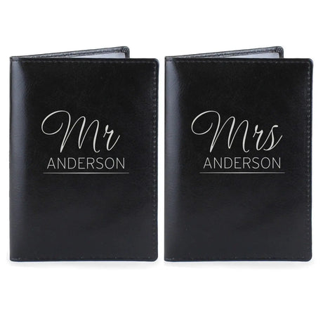 Personalised MR & MRS Black Leather Passport Set - Gift Moments