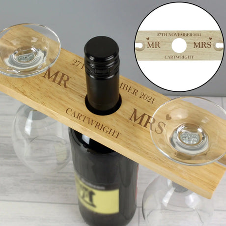 Personalised Married Couple Wine Glass & Bottle Holder - Barware at Gift Moments