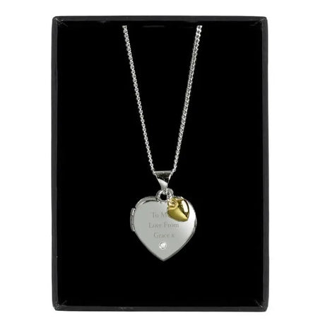 Personalised Sterling Silver Heart Locket Necklace with Diamond and 9ct Gold Charm - Necklaces at Gift Moments