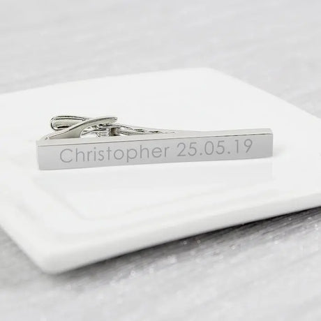 Personalised Silver Plated Tie Clip - Cufflinks & Tie Slides at Gift Moments