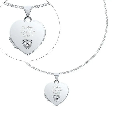 Personalised Message Silver & Cubic Zirconia Heart Locket - Gift Moments