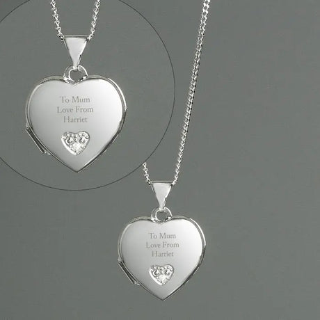 Personalised Message Silver & Cubic Zirconia Heart Locket - Gift Moments