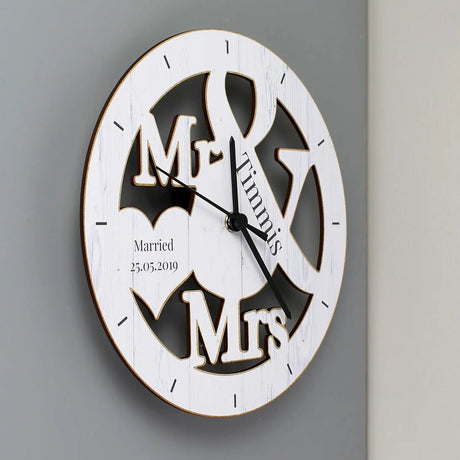 Personalised Mr & Mrs Shape Wooden Clock - Clocks at Gift Moments