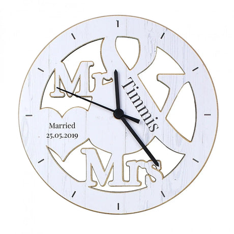 Personalised Mr & Mrs Shape Wooden Clock - Clocks at Gift Moments