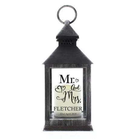 Personalised Mr and Mrs Rustic Black Lantern - LED Lighting at Gift Moments