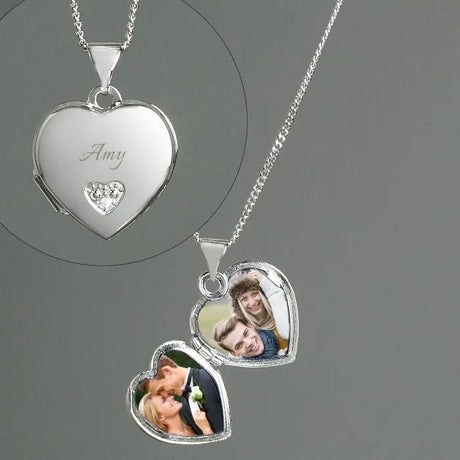 Personalised Name Silver & Cubic Zirconia Heart Locket - Gift Moments