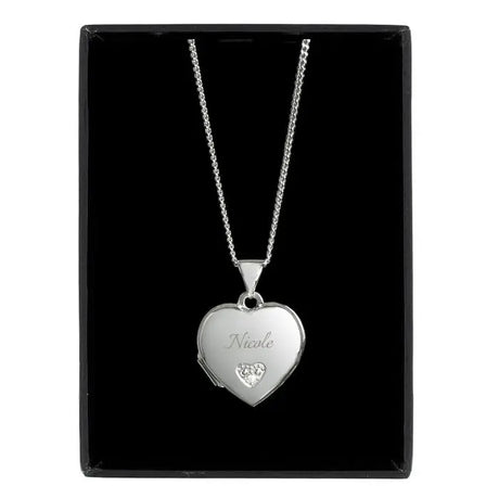 Personalised Name Silver & Cubic Zirconia Heart Locket - Gift Moments