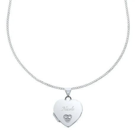 Personalised Name Silver & Cubic Zirconia Heart Locket - Gift Moments