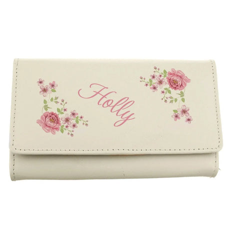 Personalised Floral Cream Leather Purse - Bags & Purses at Gift Moments