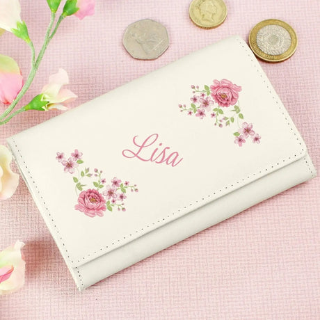 Personalised Floral Cream Leather Purse - Bags & Purses at Gift Moments