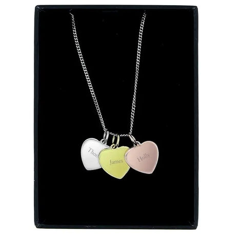 Personalised Names Gold Rose Gold and Silver 3 Hearts Necklace - Necklaces at Gift Moments