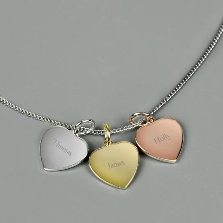 Personalised Names Gold Rose Gold and Silver 3 Hearts Necklace - Necklaces at Gift Moments