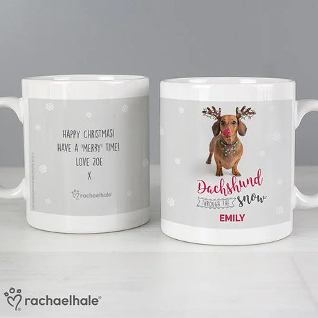 Personalised Rachael Hale Christmas Dachshund Through the Snow Mug - Mugs at Gift Moments