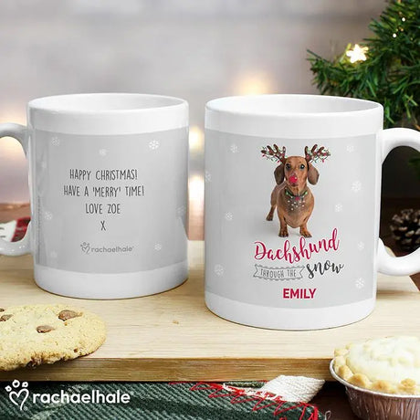 Personalised Rachael Hale Christmas Dachshund Through the Snow Mug - Mugs at Gift Moments