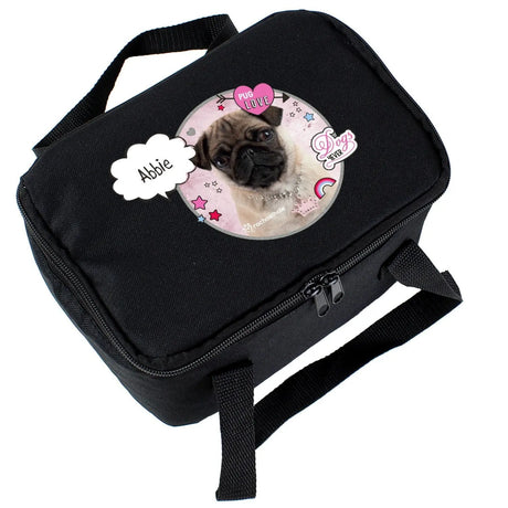 Personalised Rachael Hale Doodle Pug Black Lunch Bag - Lunch Boxes & Bags at Gift Moments