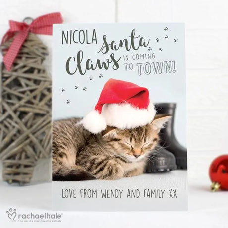 Personalised Rachael Hale Santa Claws Christmas Cat Card - Greeting Cards at Gift Moments