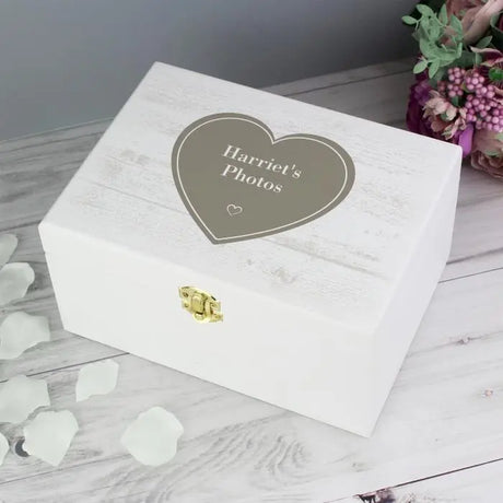 Personalised Rustic Heart White Wooden Keepsake Box - Keepsake Boxes at Gift Moments