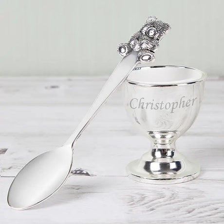 Personalised Silver Egg Cup & Spoon - Egg Cups at Gift Moments