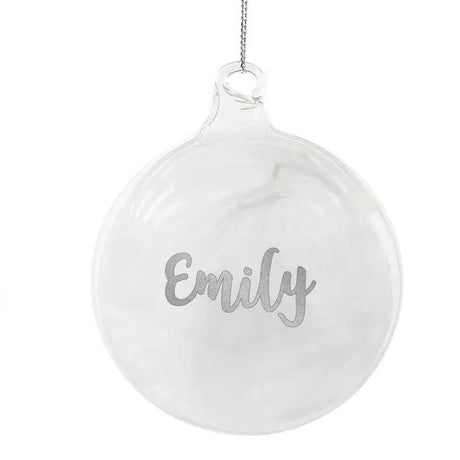 Personalised Silver Glitter Name Only Feather Glass Bauble - Christmas Baubles at Gift Moments