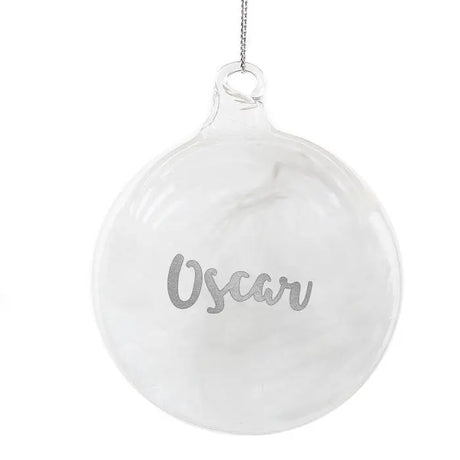 Personalised Silver Glitter Name Only Feather Glass Bauble - Christmas Baubles at Gift Moments