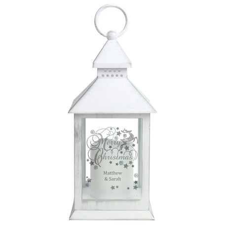 Personalised Silver Reindeer White Lantern - LED Lighting at Gift Moments