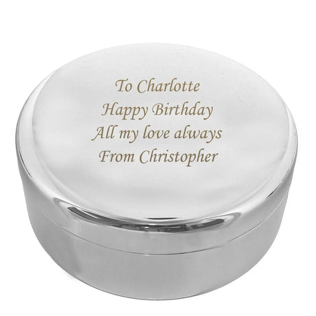 Personalised Silver Round Trinket Box - Gift Moments