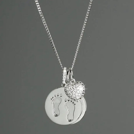 Personalised Sterling Silver Footprints Heart Necklace - Gift Moments