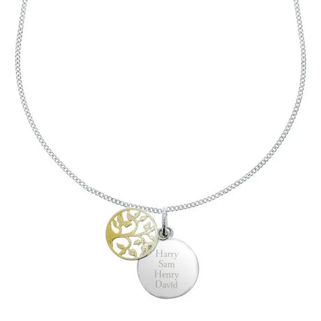 Personalised Sterling Silver & 9ct Gold Family Tree Necklace - Gift Moments